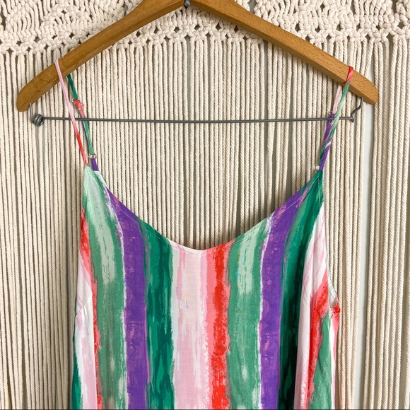Lulu's Brushstroke of Luck Green Purple Red Pink Watercolor Midi Dress Medium - Picture 6 of 15